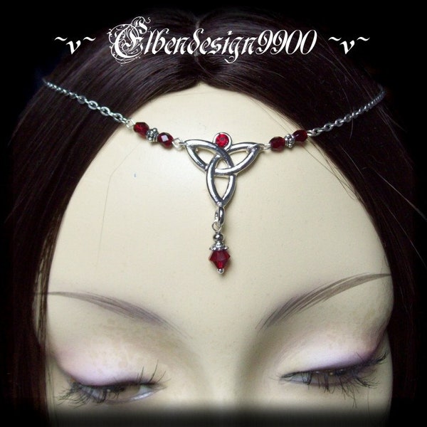 Bijoux Front Nœud Celtique Elbendesign99 Elfes Tiare avec strass rouge foncé Celtic Gothique sorcière accessoire Wicca