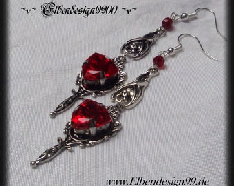 Halloween Ohrschmuck Elbendesign99 Ohrringe mit rubinroten Strasssteinen viktorianische Ohrhänger Steampunk Gothic Fledermäuse