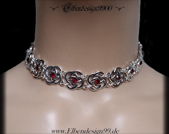 Gargantilla victoriana con diamantes de imitación rojo oscuro, collar de bruja gótica steampunk, collar celta wiccano, granate
