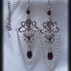 Earrings Art Decó Elbendesign99 Earrings with dark red glass beads Victorian earrings Steampunk Gothic