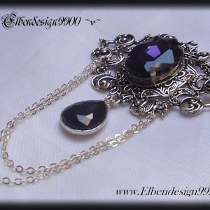Brosche Elbendesign99 Anstecknadel mit dunkelvioletten Strasssteinen viktorianischer Schmuck Steampunk Gothic