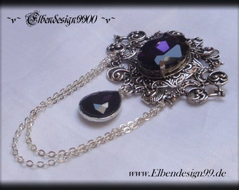 Brooch Elbendesign99 pin with dark purple rhinestones Victorian jewelry Steampunk Gothic