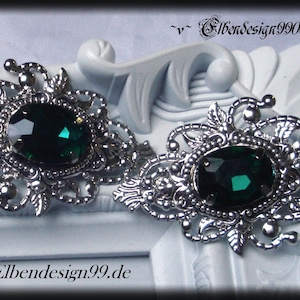 Elbendesign99 hair clips with emerald-colored rhinestones Victorian hair jewelry Steampunk Gothic