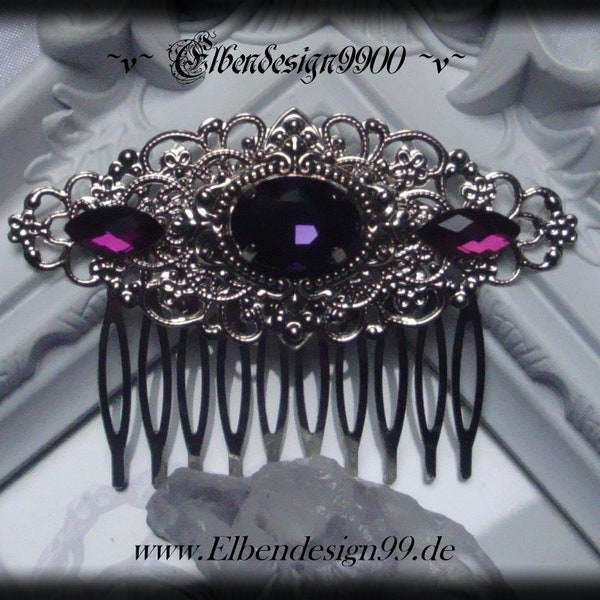 Hair comb Elbendesign99 clip-on comb with amethyst-colored rhinestones Victorian hair accessories Steampunk Gothic violet Wicca pagan witch