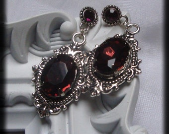 Ohrschmuck Elbendesign99 Ohrstecker mit amethystfarbenen Strasssteinen viktorianische Ohrhänger Steampunk Gothic Renaissance