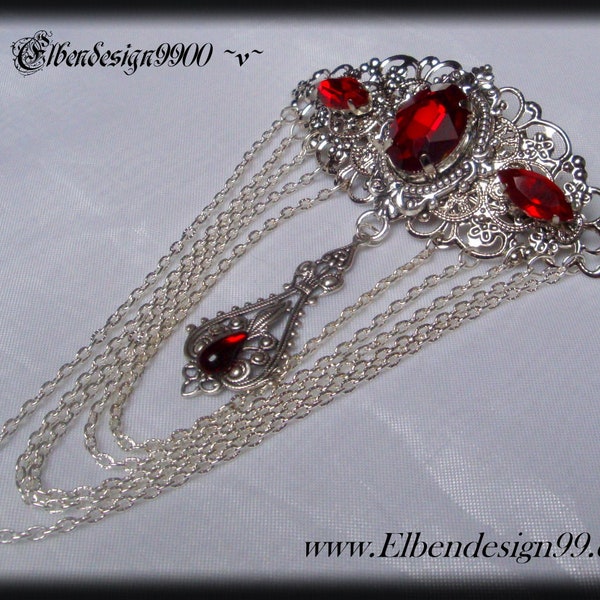 Pince à cheveux Elbendesign99, collier pour cheveux avec strass rouge foncé, accessoires pour cheveux victoriens, bérets gothiques Steampunk