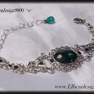 Armband Elbendesign99 Armband met donkergroene strass steentjes Victoriaanse Hand Sieraden Steampunk Gothic