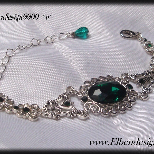 Bracelet Elbendesign99 Bracelet with dark green rhinestones Victorian Hand Jewelry Steampunk Gothic