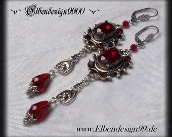 Halloween Ohrschmuck Elbendesign99 Ohrringe mit dunkelroten Strasssteinen viktorianische Ohrhänger Steampunk Gothic Fledermäuse