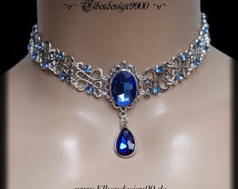 Gargantilla Empire Elbendesign99 Collar victoriano con pedrería azul zafiro Collar de joyería nupcial gótica Steampunk Avantgarde