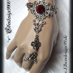 Handsieraden Elbendesign99 Armband met donkerrode Rivoli-strass Victoriaanse slavenarmband Steampunk Gothic donkere bruidssieraden
