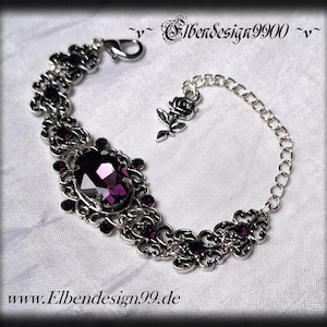 Armband bruidssieraden armsieraden met donkerpaarse glazen facetsteen Victoriaanse handsieraden Steampunk Gotiek Renaissance paars Avantgarde