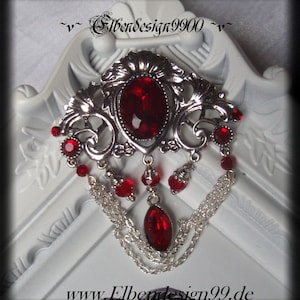 Brosche Elbendesign99 Anstecknadel mit dunkelroten Strasssteinen viktorianischer Schmuck Steampunk Gothic
