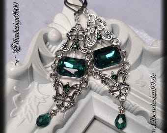 Pendientes Elbendesign99 con pedrería color esmeralda, pendientes victorianos, steampunk, góticos, LARP, joyería nupcial, renacimiento