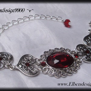 Armband Elbendesign99 Armband met donkerrode strass Steentjes Victoriaanse Hand Sieraden Steampunk Gothic