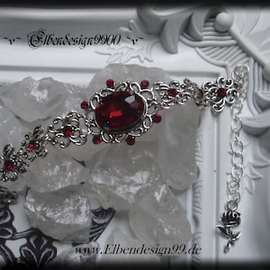 Bracelet Elbendesign99 arm jewelry with dark red rhinestones Victorian hand jewelry Steampunk Gothic