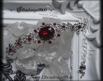 Bracelet Elbendesign99 arm jewelry with dark red rhinestones Victorian hand jewelry Steampunk Gothic