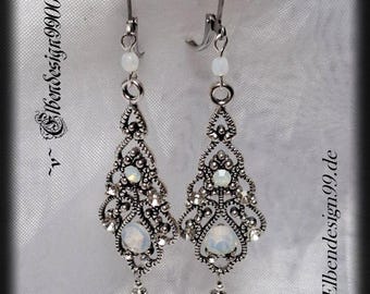 Pendientes Victoria, pendientes colgantes de opalita con diamantes de imitación, candelabros victorianos, steampunk, gótico, piedra lunar, vanguardia, renacimiento