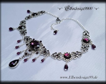 SET Collar Violeta Elbendesign99 Collar victoriano con pedrería violeta Gargantilla gótica Steampunk Pendientes llamativos