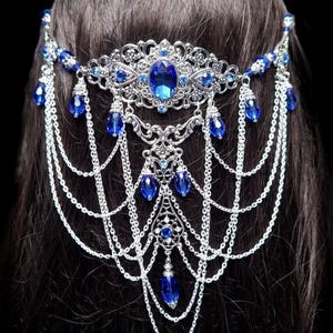 Hair clip Elbendesign99 hair necklace with sapphire blue rhinestones Victorian hair accessory Steampunk Gothic Barette UNIQUE