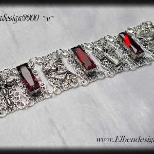Bracelet Vampire Elbendesign99 Arm jewelry with dark red rhinestones Victorian hand jewelry Steampunk Gothic bat rose cross