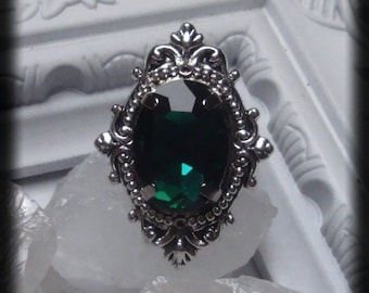 Viktorianischer Ring Elbendesign99 Fingerschmuck mit emeraldfarbenem Strassstein Steampunk Gothic Königin Fingerring Brautgeschenk