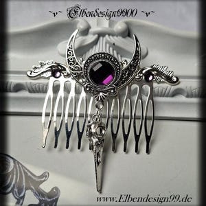 Hair comb Elbendesign99 comb with amethyst-colored rhinestones Victorian hair accessory Steampunk Gothic Birdskull Wicca pagan witch