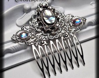 Peineta Elbendesign99, peineta con diamantes de imitación de abulón paua, joyería victoriana para el cabello, joyería nupcial gótica steampunk, Aurora Boreal