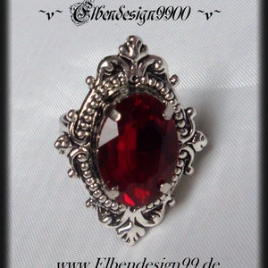 Victorian ring Elbendesign99 finger jewelry with dark red rhinestone steampunk gothic queen finger ring bridal gift