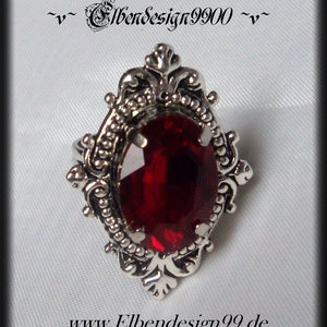 Victorian ring Elbendesign99 finger jewelry with dark red rhinestone Steampunk Gothic queen finger ring bridal gift