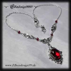Collar Rose Elbendesign99 Collar victoriano con piedra preciosa de vidrio rojo oscuro Collar de bruja gótica Steampunk Regalo de Navidad