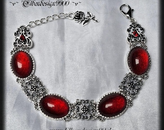 Pulsera Elbendesign99, joya para el brazo con piedras de cristal rojo oscuro, joyería victoriana para la mano, steampunk, gótica, renacentista