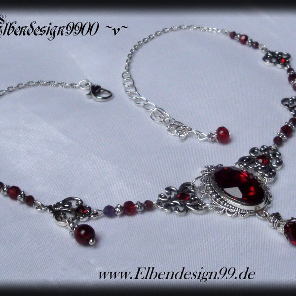 Collier French Lily Elbendesign99 Victorian necklace with dark red rhinestones Steampunk Gothic witch necklace Fleur de Lys