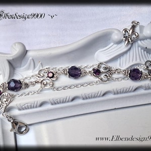 Armband Elbendesign99 Armband met donkerpaarse strass steentjes glazen kralen Victoriaanse hand sieraden Steampunk Gothic Fleur de Lys