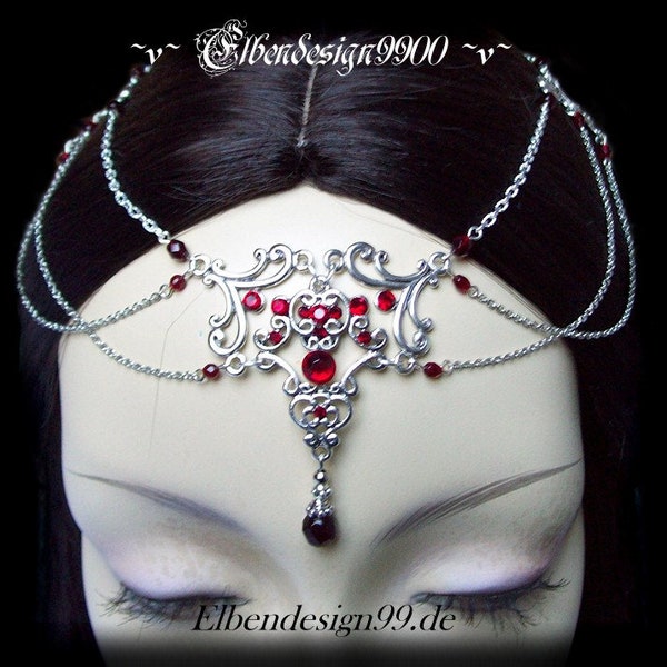 Forehead jewelry Ruby Elbendesign99 Elven tiara with dark red rhinestones Steampunk Gothic witch hair jewelry