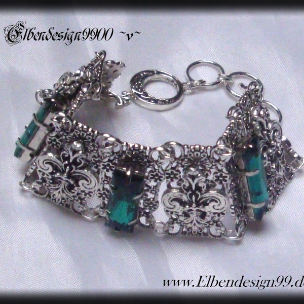 Bracelet Elbendesign99 Bracelet with dark green rhinestones Victorian hand jewelry Steampunk Gothic