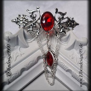 Brooch Elbendesign99 pin with dark red rhinestones Victorian jewelry Steampunk Gothic