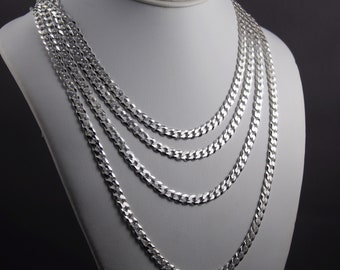 Solid 925 Sterling Silver Cuban Link Flat Curb Link Chain, Real Silver Chain Necklace for Men & Women | 6.3mm wide in 18" 20" 24" 30" Length
