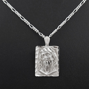925 Sterling Silver Jesus Piece Face Pendant & 24&quot; 2.2mm Figaro Link Chain Necklace. Hip Hop Jewelry Religious Gifts Jesus Jewelry For Men