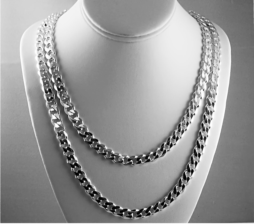 10mm Solid 925 Sterling Silver Cuban Curb Link Chain Necklace, Mens