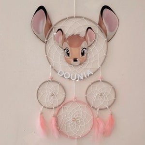Personalized Bambi-inspired dream catcher with first name, Bambi decoration, personalized girl's bedroom, first name, date of birth