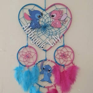 Attrape-rêves Stitch Angel coeur, attrape-rêves pour enfant ou amoureux, décoration murale pour chambre , cadeau pour fille et garçon