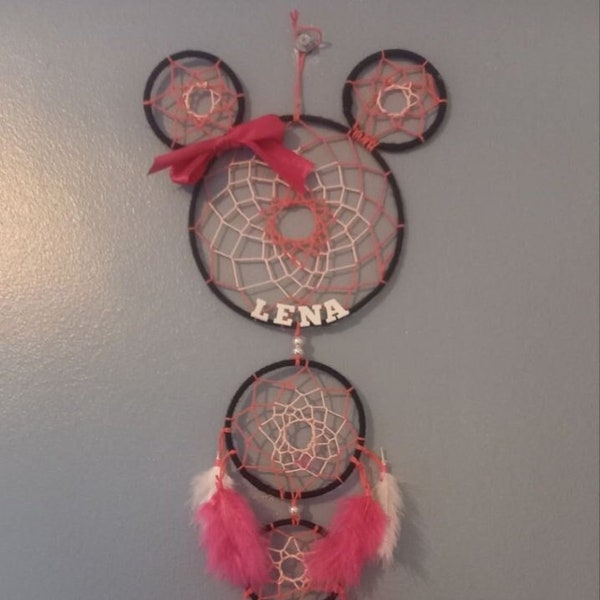 Attrape-rêves inspiration Minnie rose fushia décoration enfant thème Mickey décoration chambre