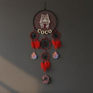 Attrape-Rêves Loup Fait Main Avec Plumes Blanches - Décoration Murale Apaisante