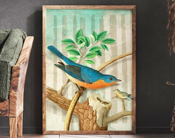 Blue Bird Digital Download, Vintage, DIY Crafts, Printable Downloadable, Wall Art, JPG Bird, Illustration