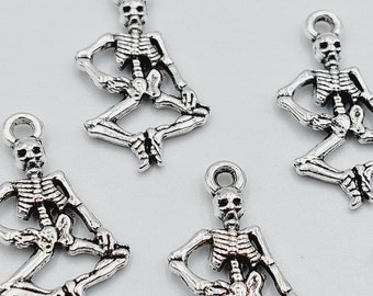 20 Skeleton Charms in silver tone BULK - (Halloween Bones skull boneman reaper gothic pendant grim charm) - C25A