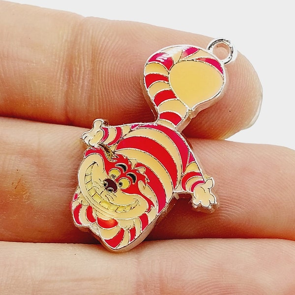 1 Cheshire Cat Pendant Charm (Psychedlic Alice au Pays des Merveilles fuchia & ton jaune Lewis Carroll) - G44A