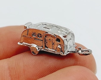 Caravan Camper Charm in Silver Tone - (3-dimensionale Camping vakantie sleutelhanger maken trailer) - G5A
