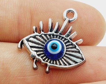 2 Nazar Charms (Evil eye protection pendants, blue seeing eye) - H38B