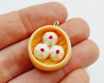 Dim Sum Pendant Charm (Steamed Dumplings Xiao Long Bao Dimsum dessert dish chinese japanese food kawaii pendant) - G49A